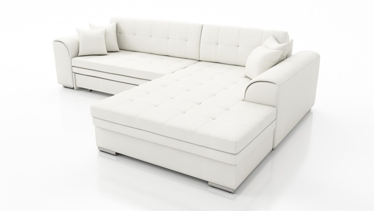 Couchgarnitur SARRA Weiss mit Schlaffunktion Ottomane Rechts