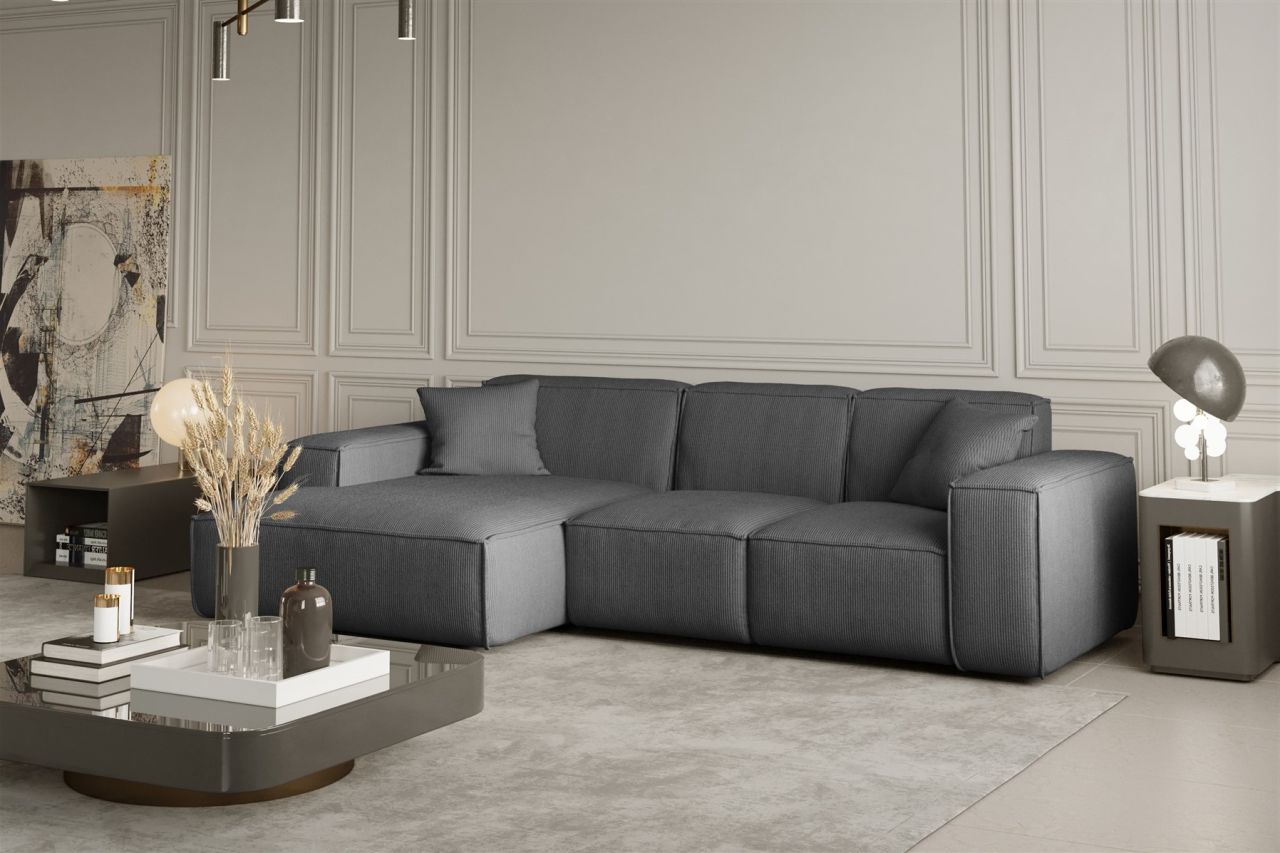 OUTLET Ecksofa ersofa CELES in Stoff Scala Grau Ottomane Links