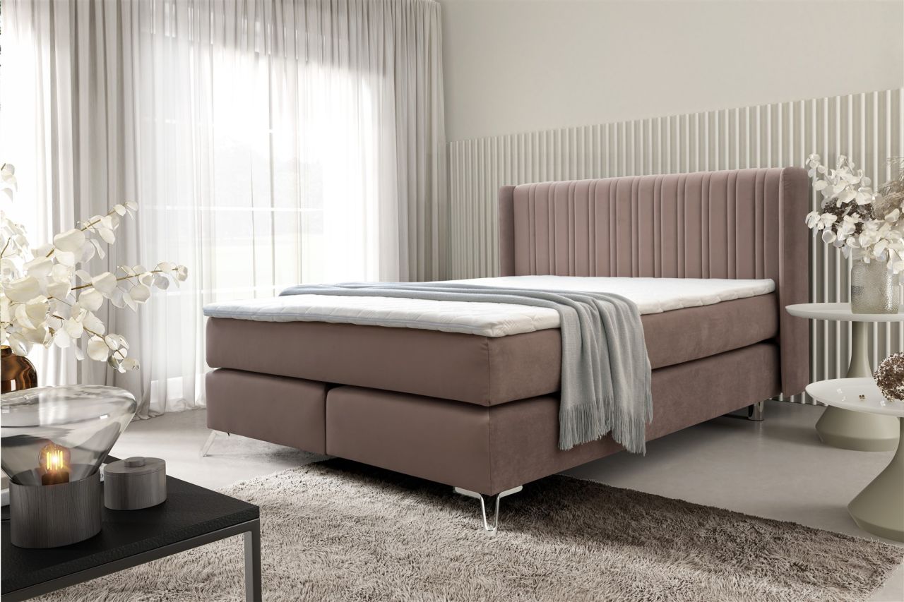 Boxspringbett Schlafzimmerbett AGNUS 120x200cm in Stoff Salvador Schokobraun