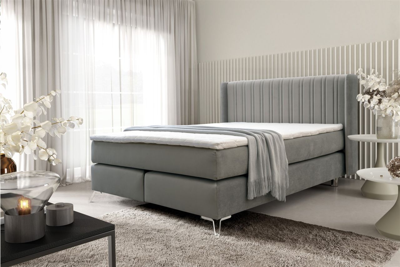 Boxspringbett Schlafzimmerbett AGNUS 120x200cm in Stoff Salvador Dunkelgrau