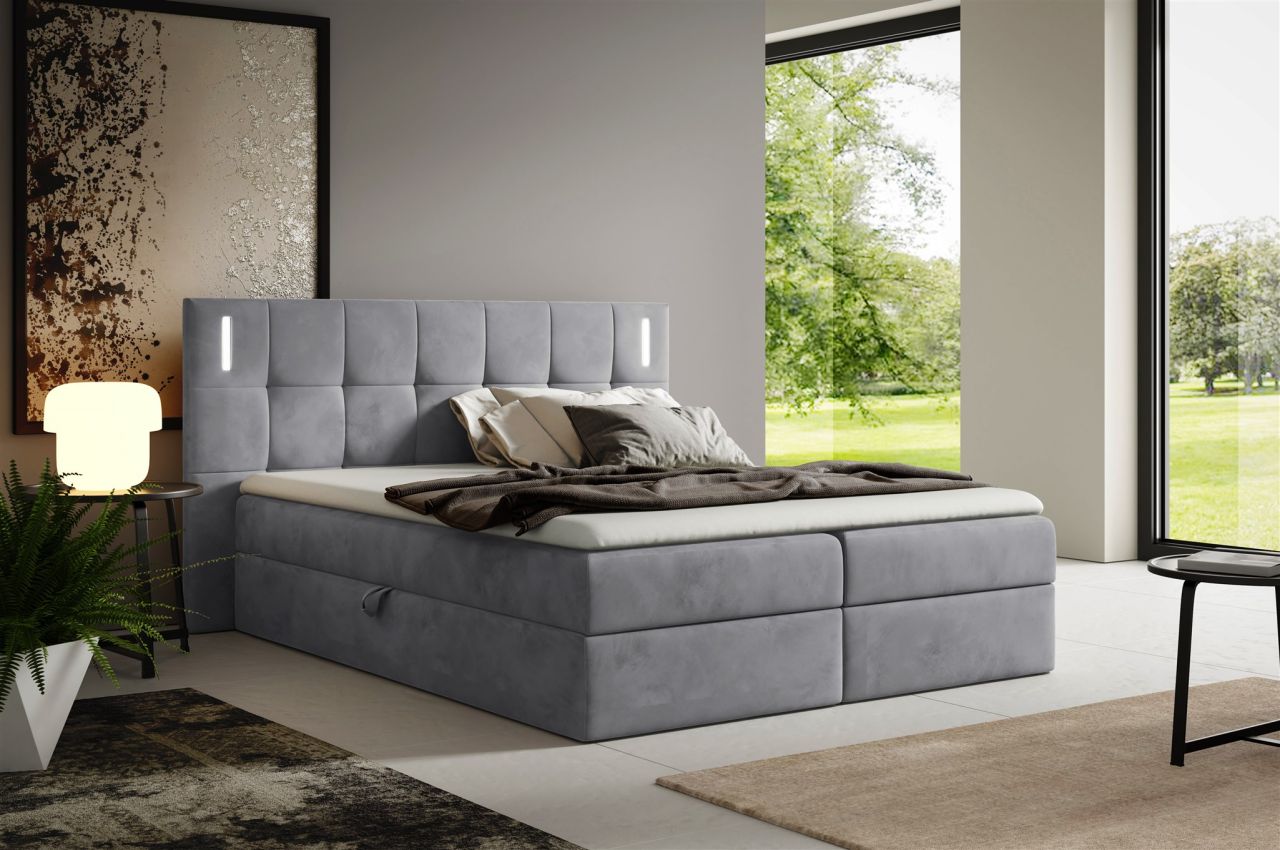 Boxspringbett Schlafzimmerbett MARTIM PREMIUM 160x200cm Stoff Fresh Grau