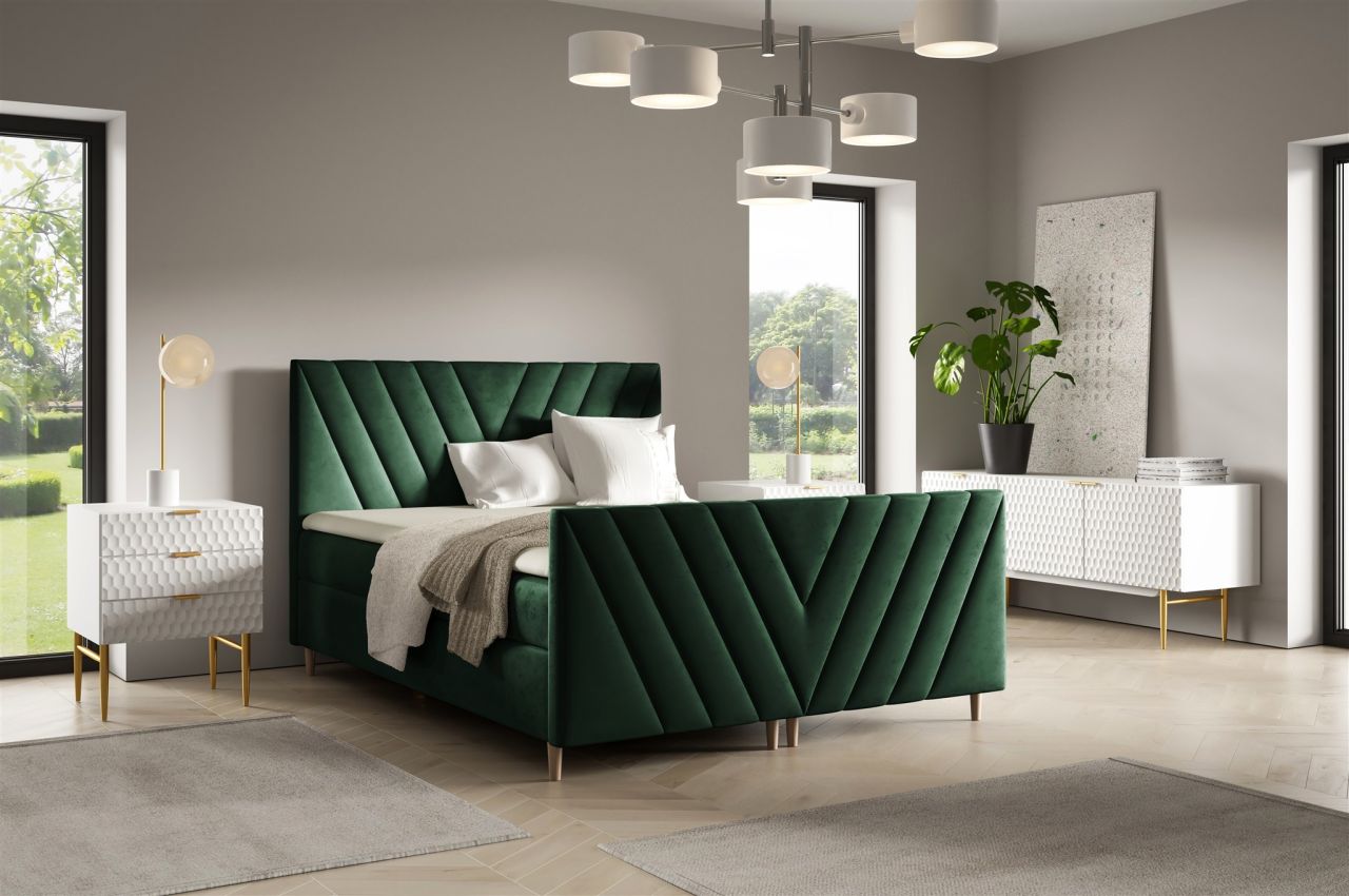 Boxspringbett Schlafzimmerbett CARLITO 120x200cm in Stoff Fresh Flaschengrün