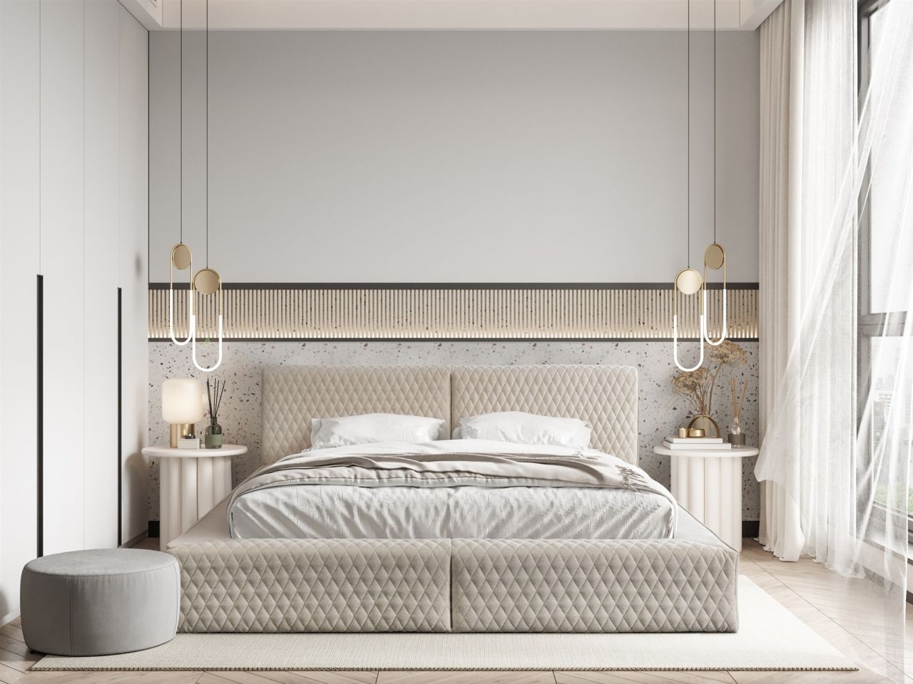 Polsterbett Doppelbett JORDAN 140x200cm Komplettset in Stoff Boston Beige