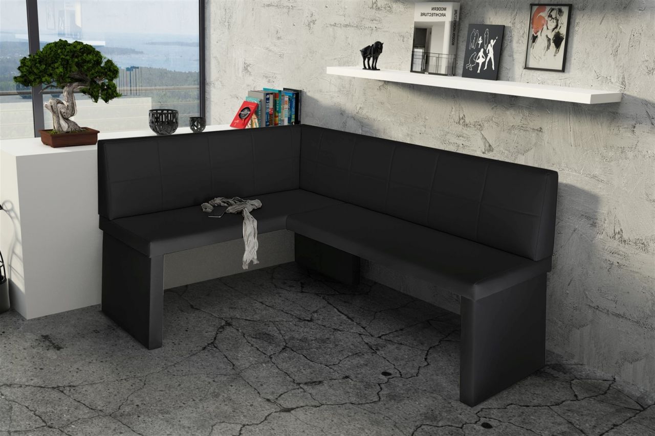 Eckbank Bank Küchenbank 196 x 142 cm -ROBIN XL R -Kunstleder Schwarz