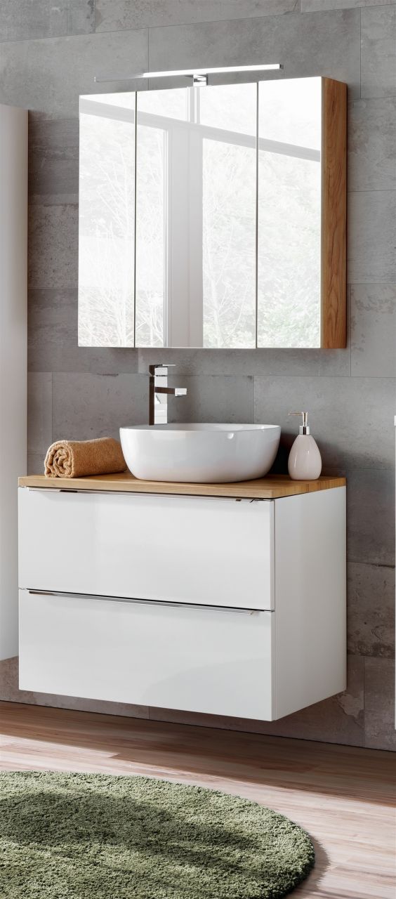 Badmöbel Set 3-tlg Badezimmerset PERUGIA Weiss ohne Waschbecken 60cm