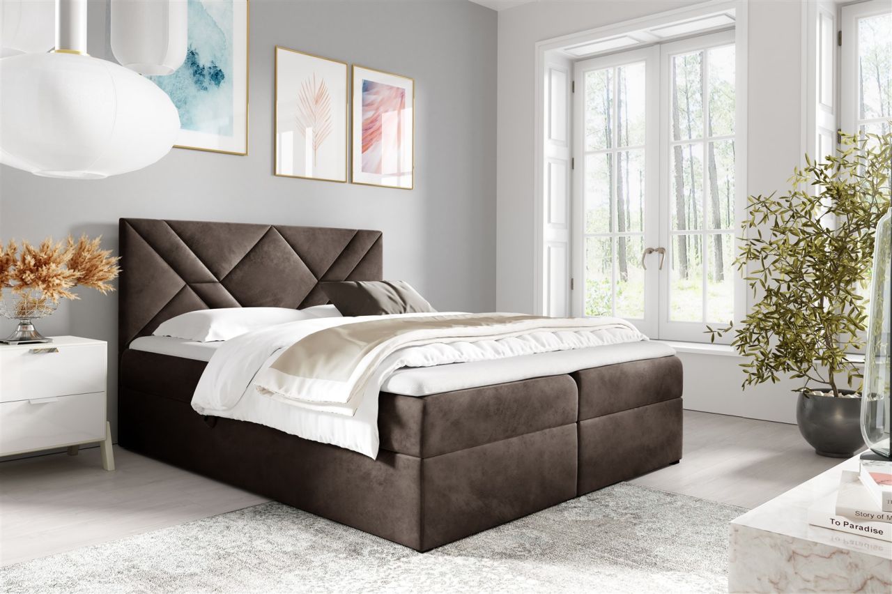 Boxspringbett Schlafzimmerbett 120x200cm LAZARO Nr.6 Braun inkl. Bettkasten
