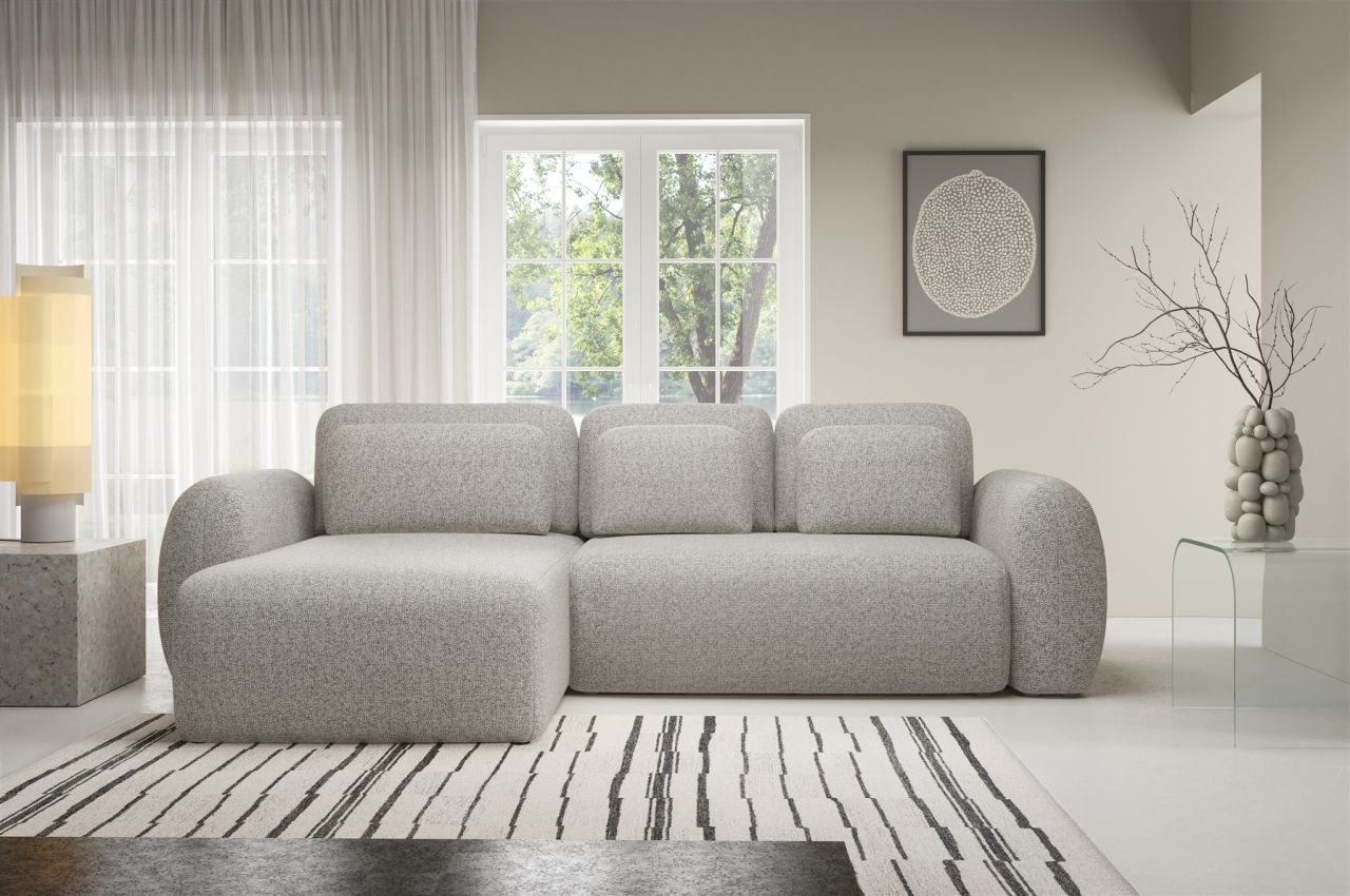 Ecksofa Schlafsofa Sofa GASTON in Stoff Puente Sandgrau Ottomane Links
