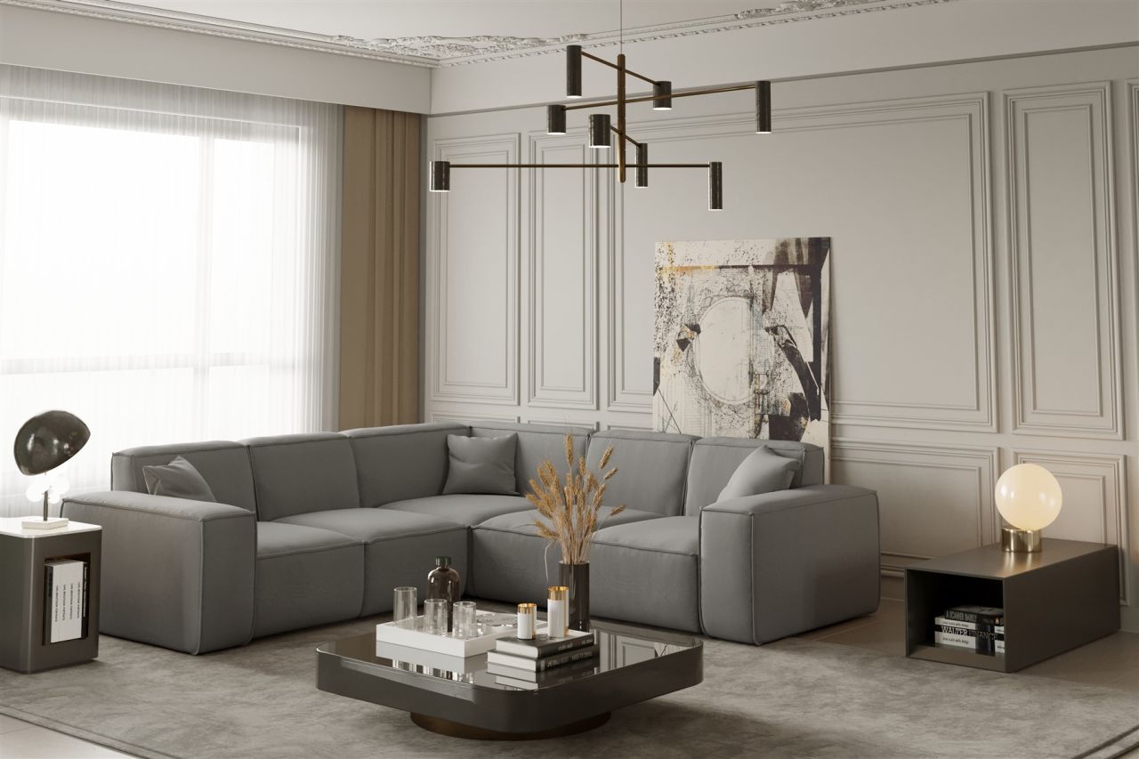 Ecksofa ersofa CELES in Stoff Opera Velvet Silbergrau Seite Universal