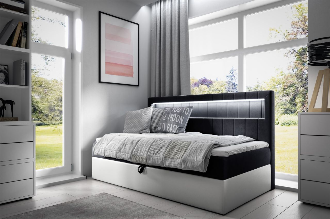 Boxspringbett Gästebett Kinderbett FABIAN Nr.2 90x200cm Weiss-Schwarz