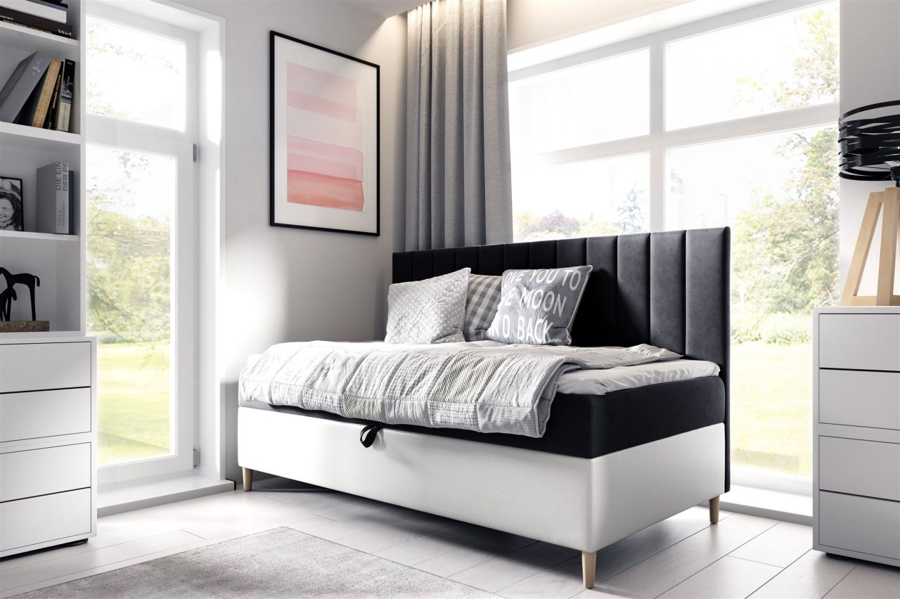 Boxspringbett Gästebett Kinderbett HELVI Nr.2 90x200cm Weiss-Schwarz