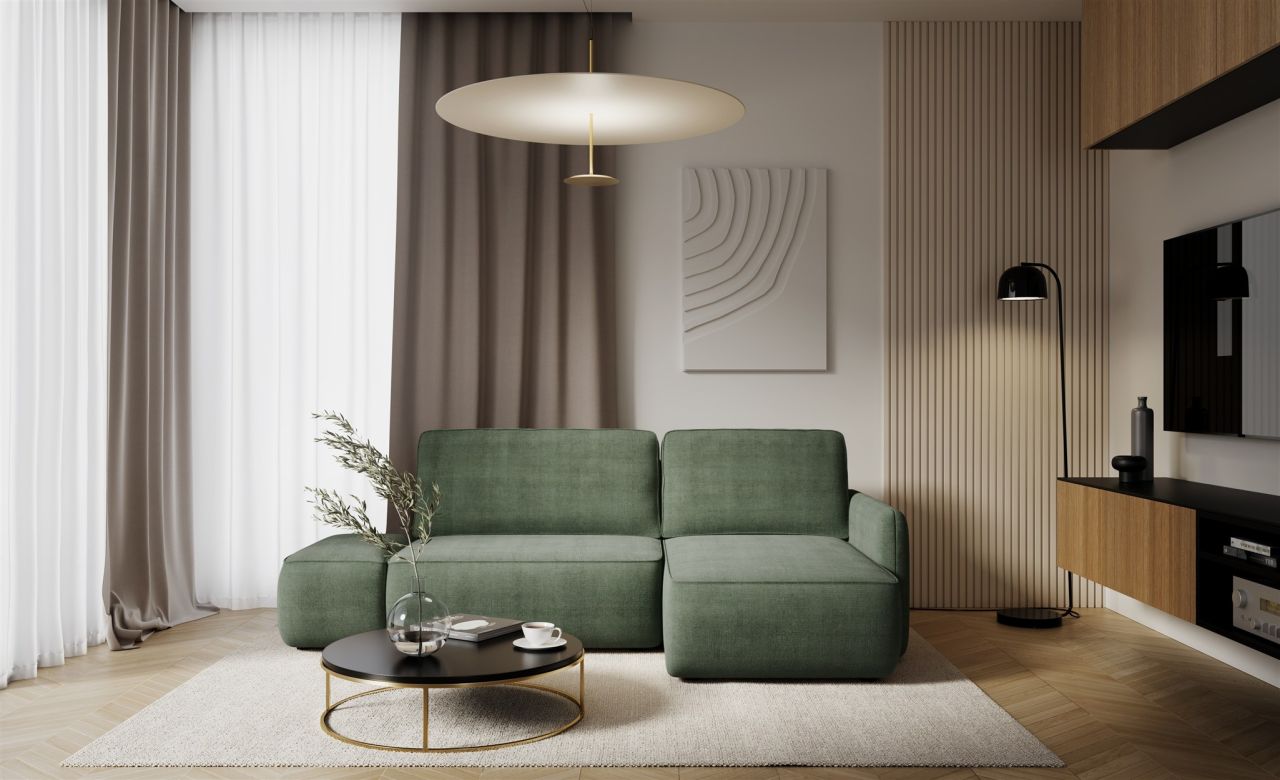 Ecksofa mit Schlaffunktion Sofa LUKA in Stoff Cremona Grün Ottomane Rechts