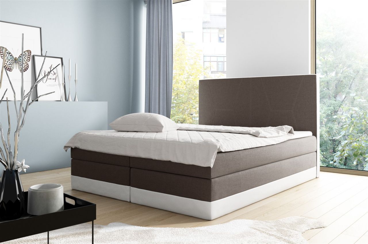 Boxspringbett Schlafzimmerbett VELARO 200x200cm Braun -Weiss