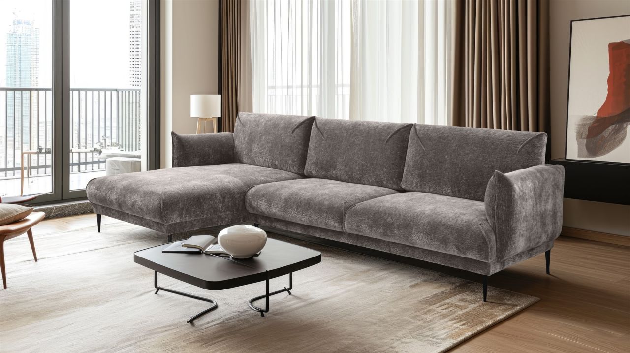 Ecksofa ersofa MADISON in Stoff Dress Me Hellgrau Ottomane Links