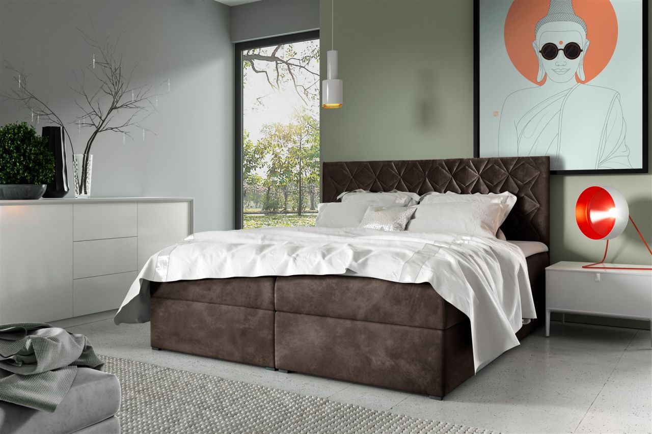 Boxspringbett Schlafzimmerbett 120x200cm LAZARO Nr.7 Braun inkl. Bettkasten