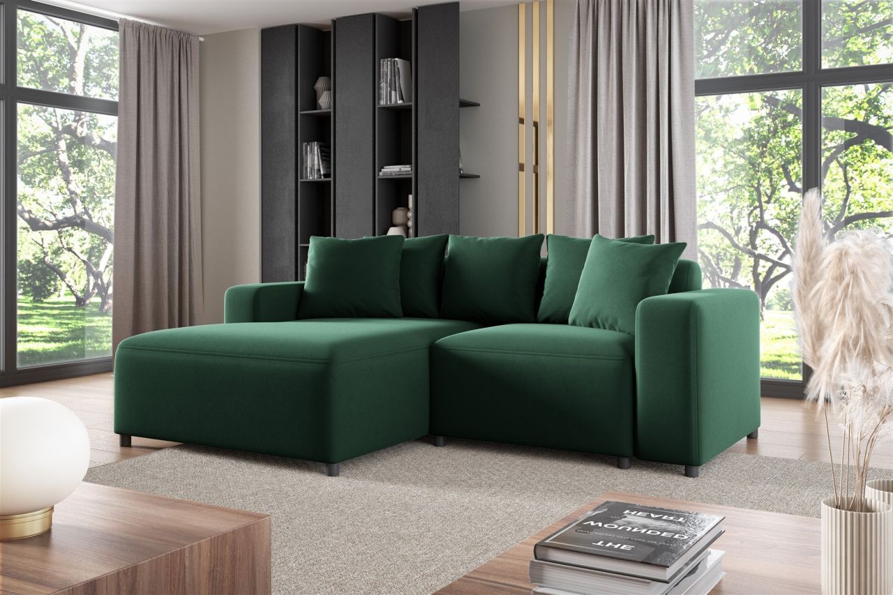 Ecksofa ersofa Sofa MEGAN XS in Stoff Salvador Dunkelgrün Ottomane Links