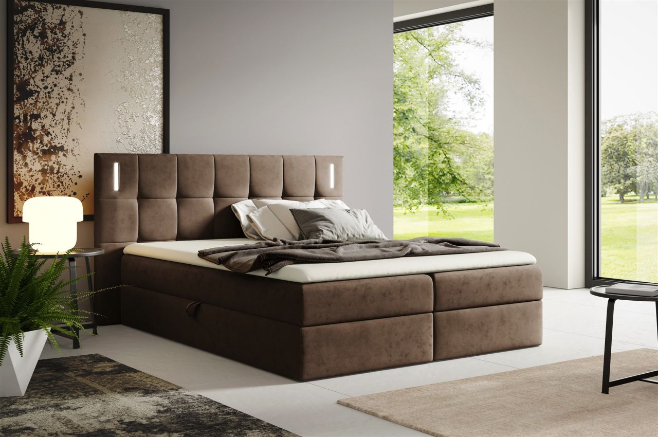 Boxspringbett Schlafzimmerbett MARTIM 120x200cm in Stoff Fresh Braun