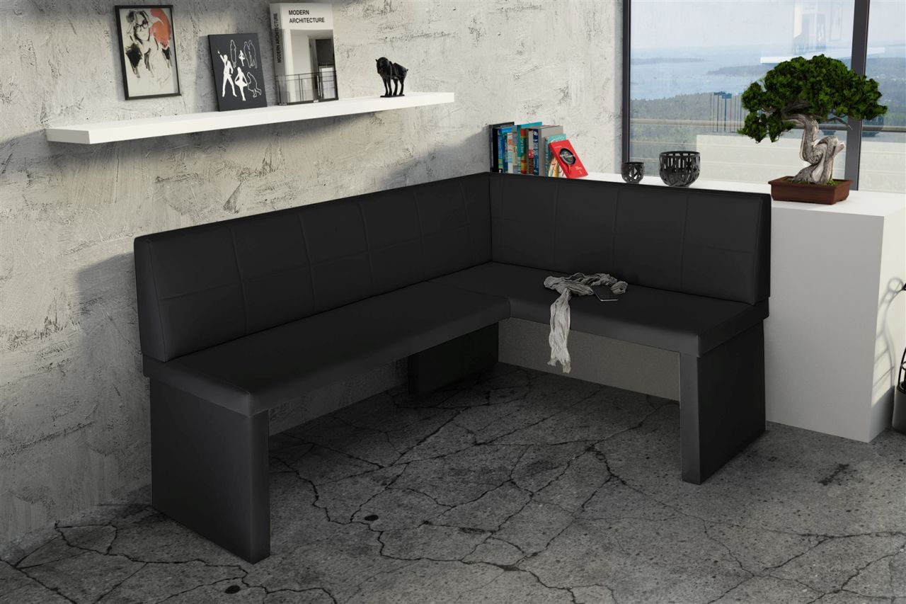 Eckbank Bank Küchenbank 196 x 142 cm -ROBIN XL L -Kunstleder Schwarz