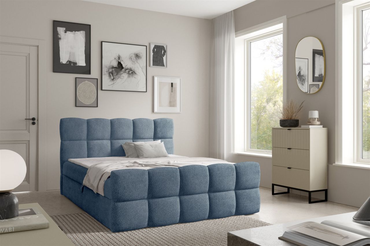 Boxspringbett Schlafzimmerbett SATINE 120x200cm Stoff Coral Himmelblau