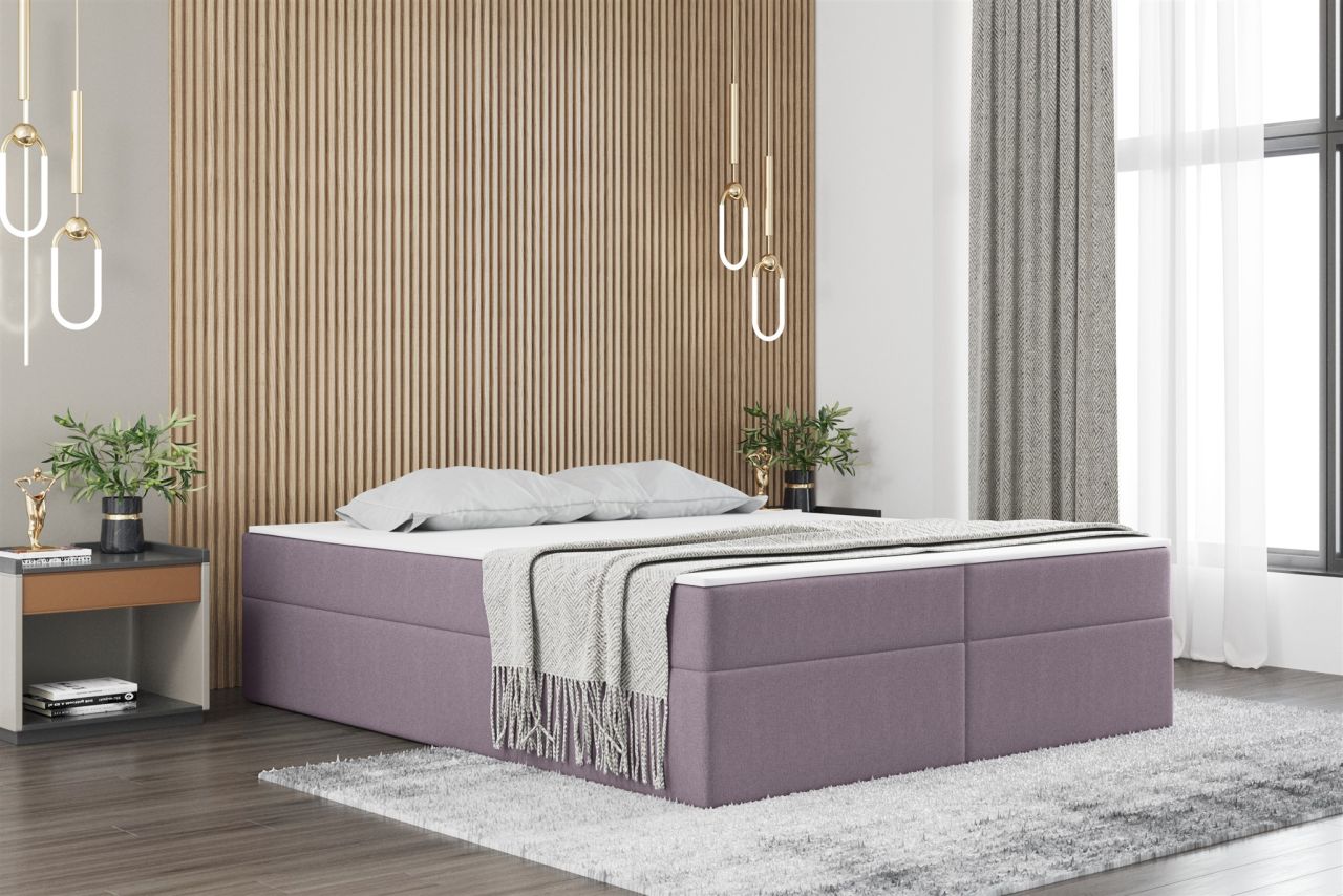 Boxspringbett Schlafzimmerbett PRIMA 140x200cm Stoff Violett inkl. Bettkasten