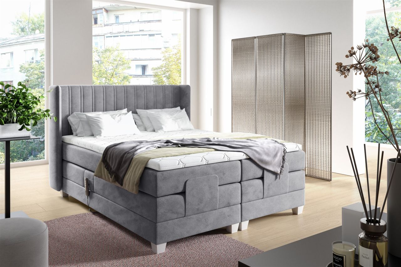 Boxspringbett Elektrisch Bett MAGNUS 120x200cm in Stoff Salvador Silbergrau