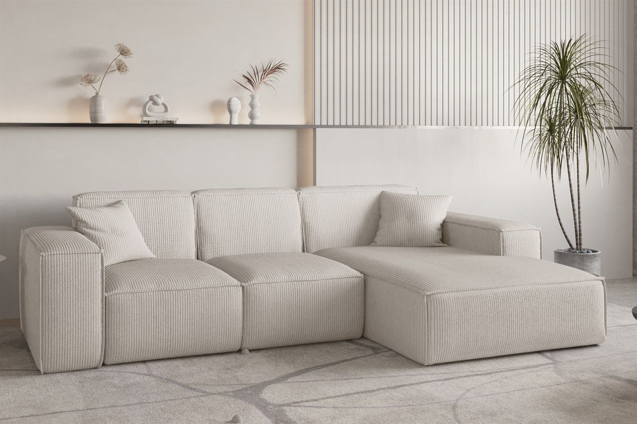 OUTLET Ecksofa ersofa CELES PREMIUM in Stoff Scala Hellbeige Ottomane R...