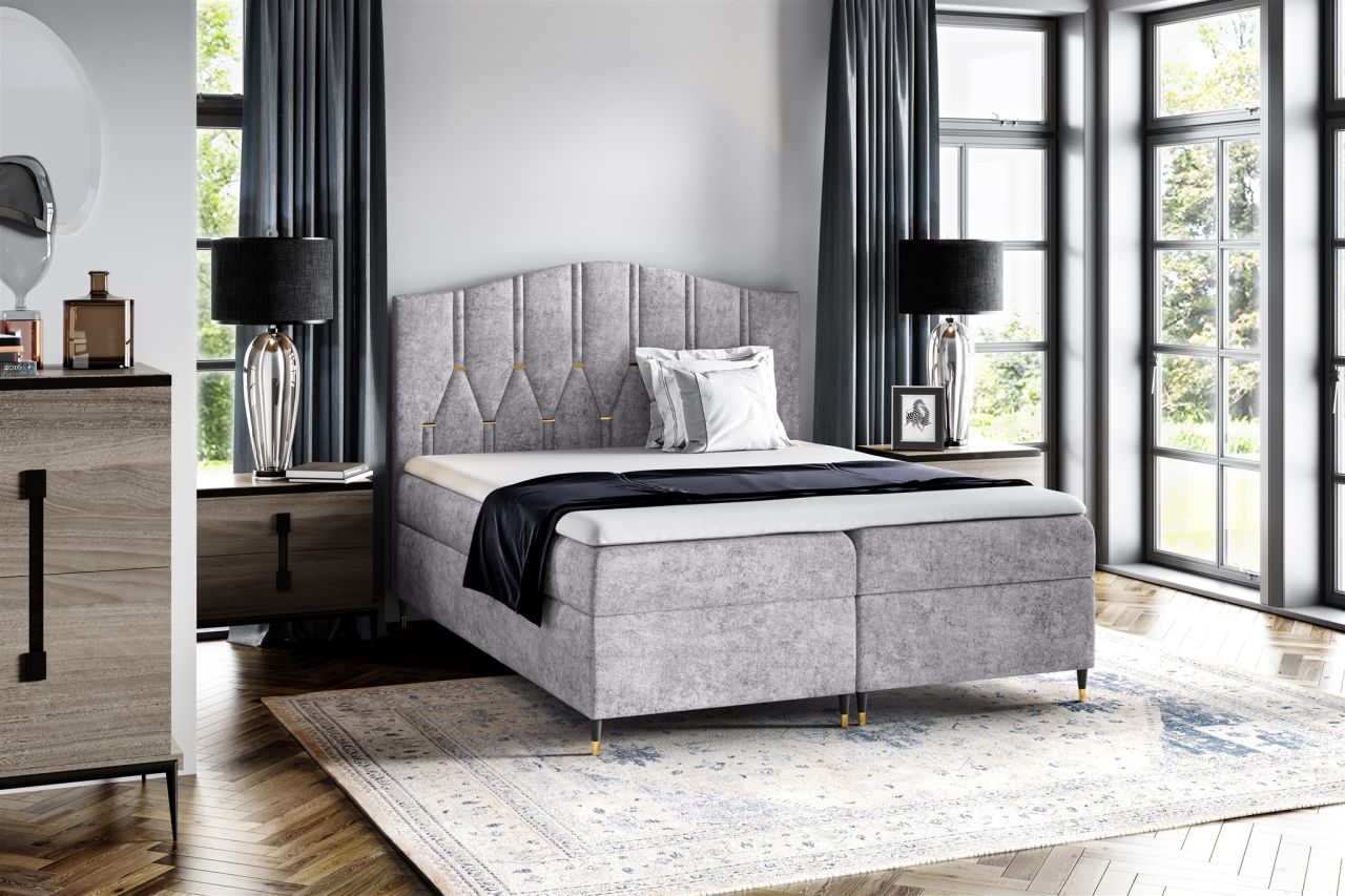 Boxspringbett Schlafzimmerbett SELIM 180x200cm in Stoff Touch Me Grau