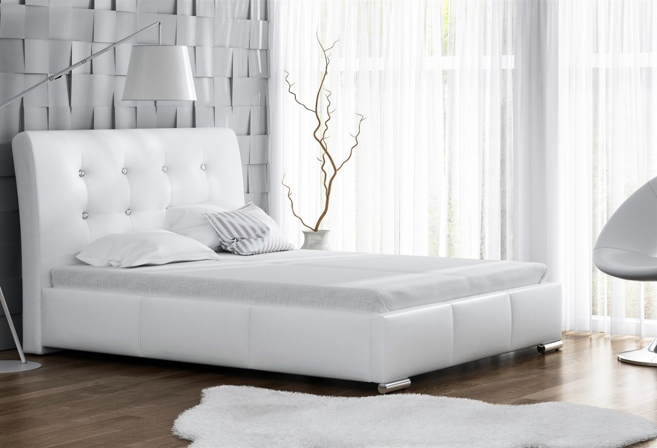 Polsterbett Bett Doppelbett RENE Kunstleder Weiss 160x200cm