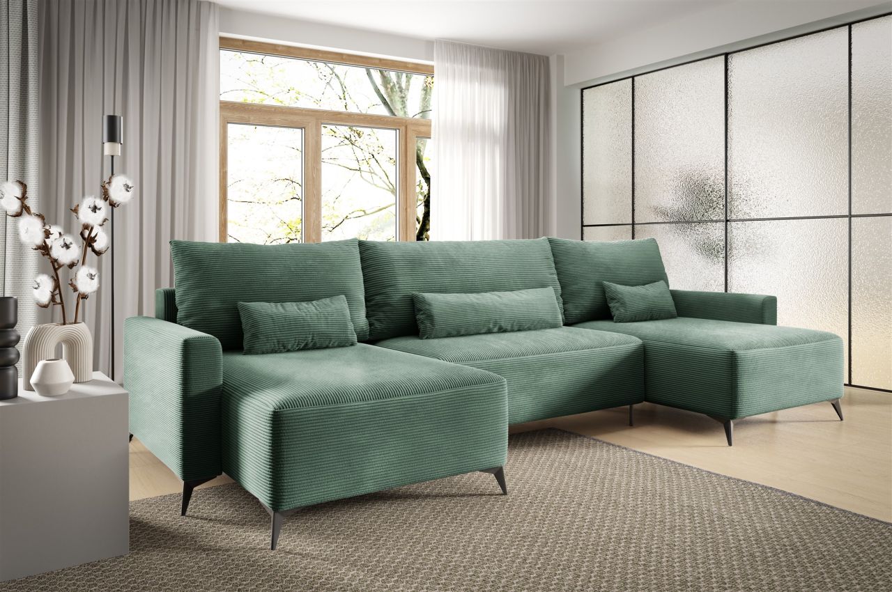 Wohnlandschaft mit Schlaffunktion SILVES Sofa U-Form Stoff Poso Grün