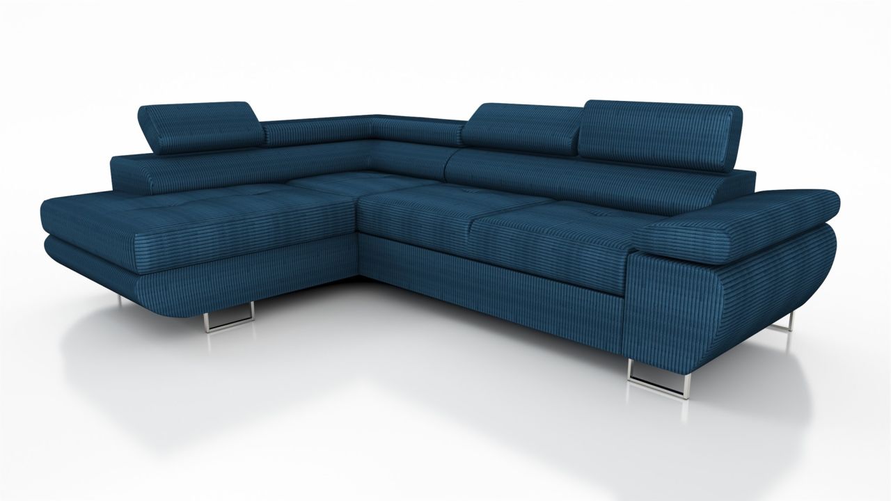 Couchgarnitur ELON Stoff Blau mit Schlaffunktion Ottomane Links