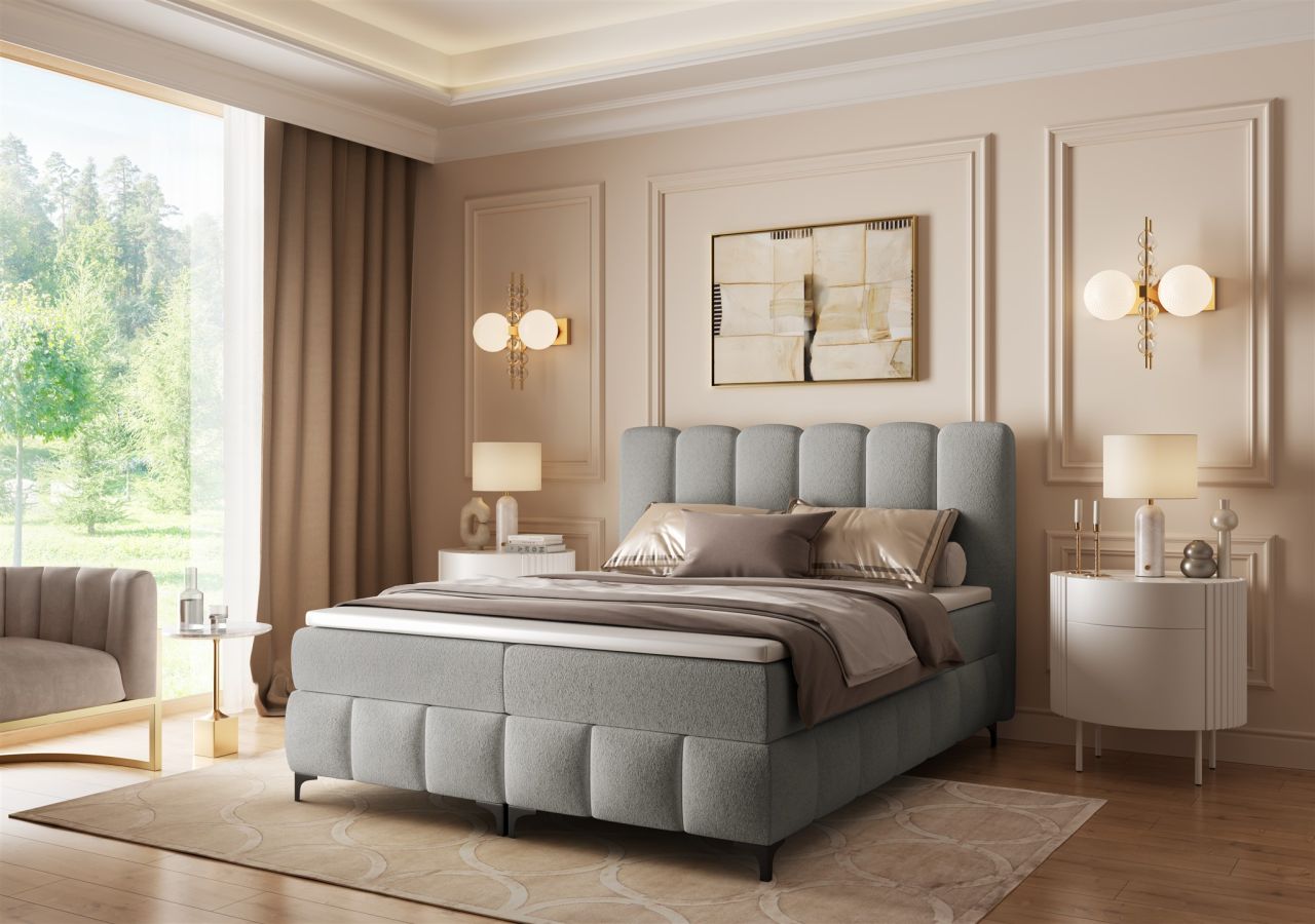 Boxspringbett Schlafzimmerbett ISABEL 180x200cm in Stoff Prime Hellgrau