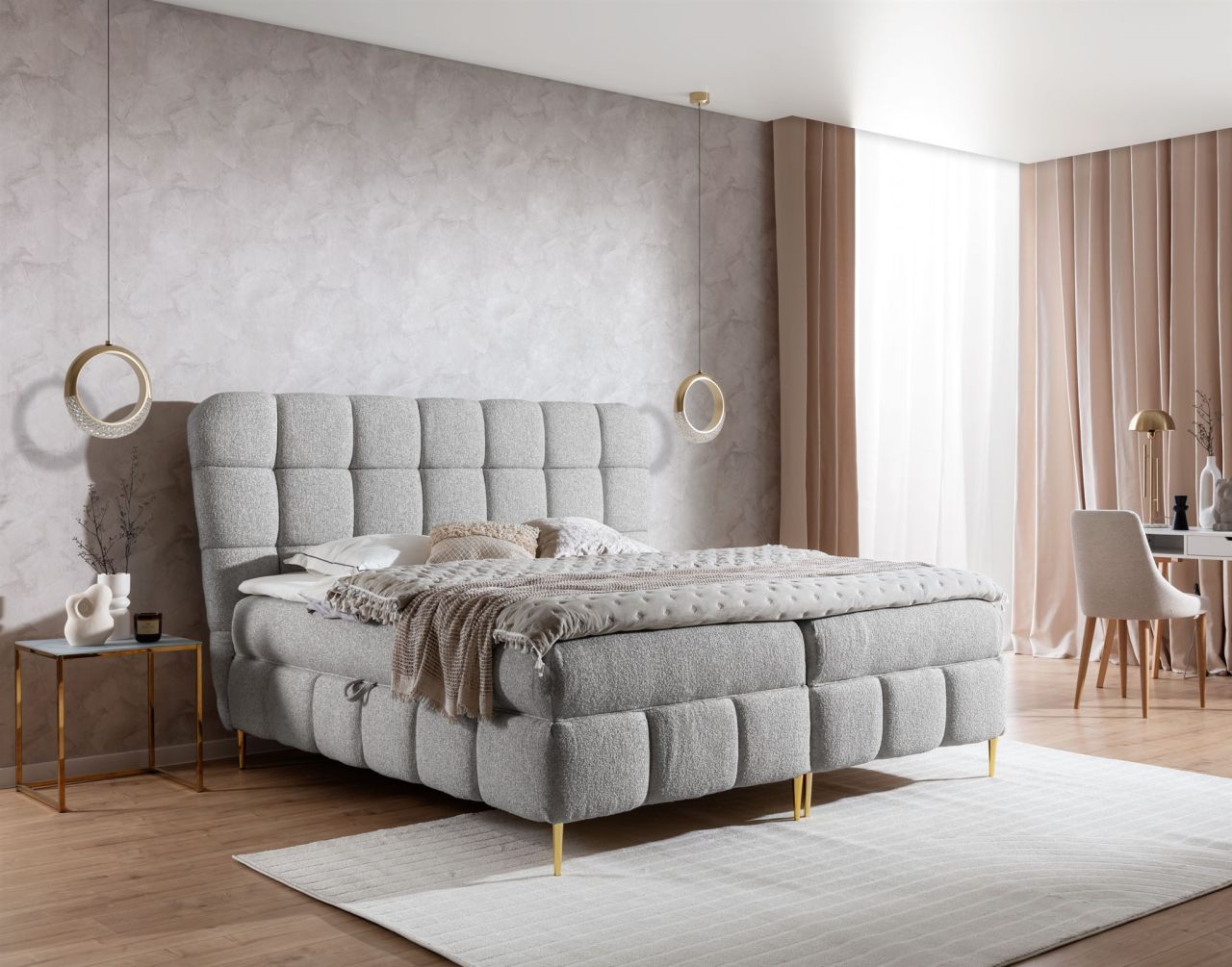 Boxspringbett Schlafzimmerbett GRAZIA 120x200cm Stoff Corbett Silbergrau