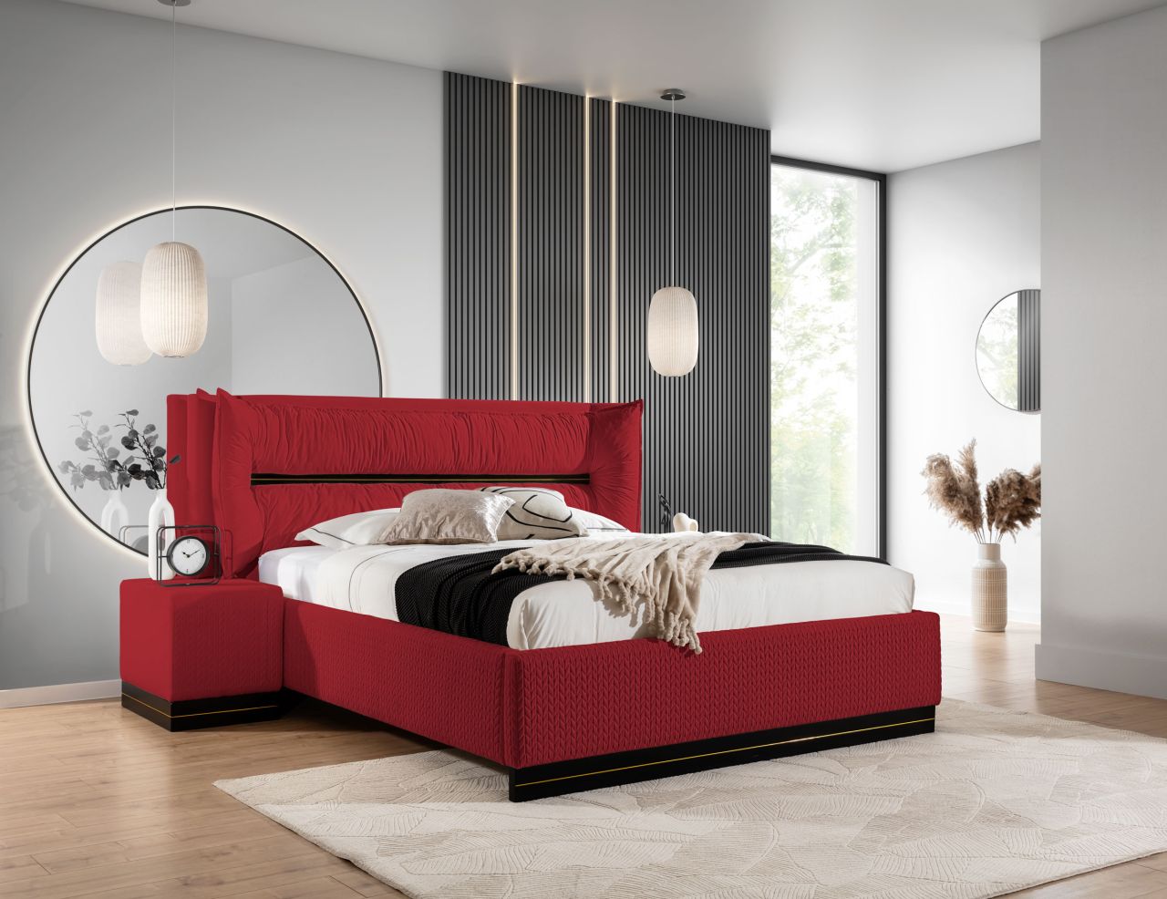Polsterbett Doppelbett Set.3 HAMILTON 140x200cm Stoff Magic Velvet Rot