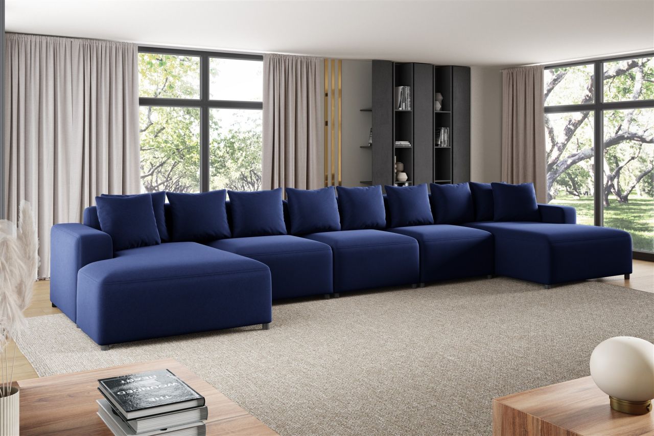 Wohnlandschaft Sofa U-Form ersofa MEGAN XL in Stoff Salvador Dunkelblau