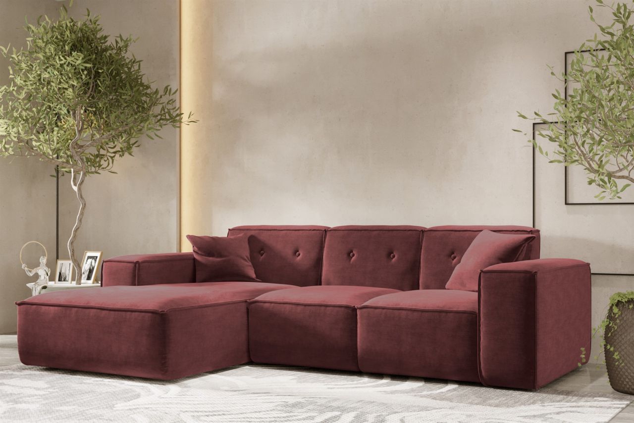 Ecksofa ersofa CESINA Stoff Perfect Harmony Bordeauxrot Ottomane Links
