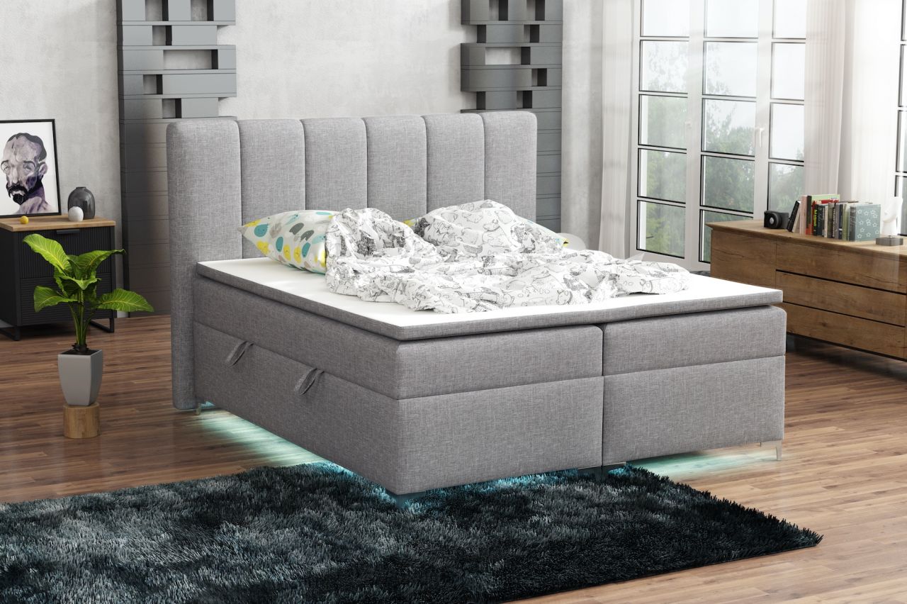 Boxspringbett Schlafzimmerbett ANGEL 140x200cm inkl.Bettkasten/ LED