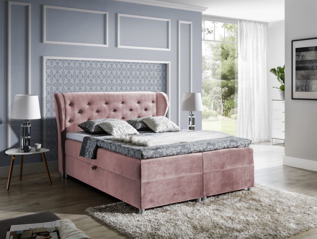 Boxspringbett Schlafzimmerbett ARIANNA 160x200cm Stoff Solonrose