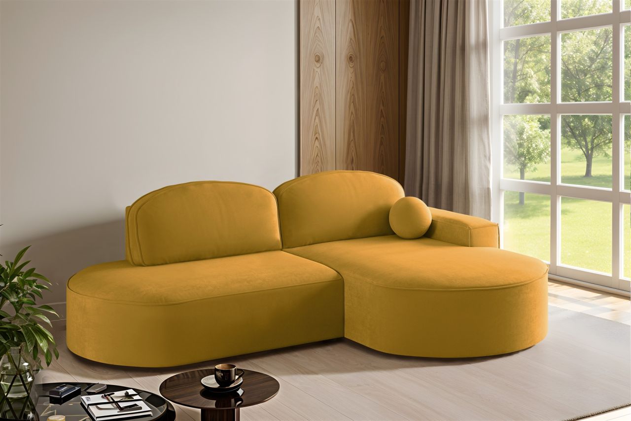 Ecksofa Schlafsofa Sofa GIRONA Stoff Salvador Honiggelb Ottomane Rechts