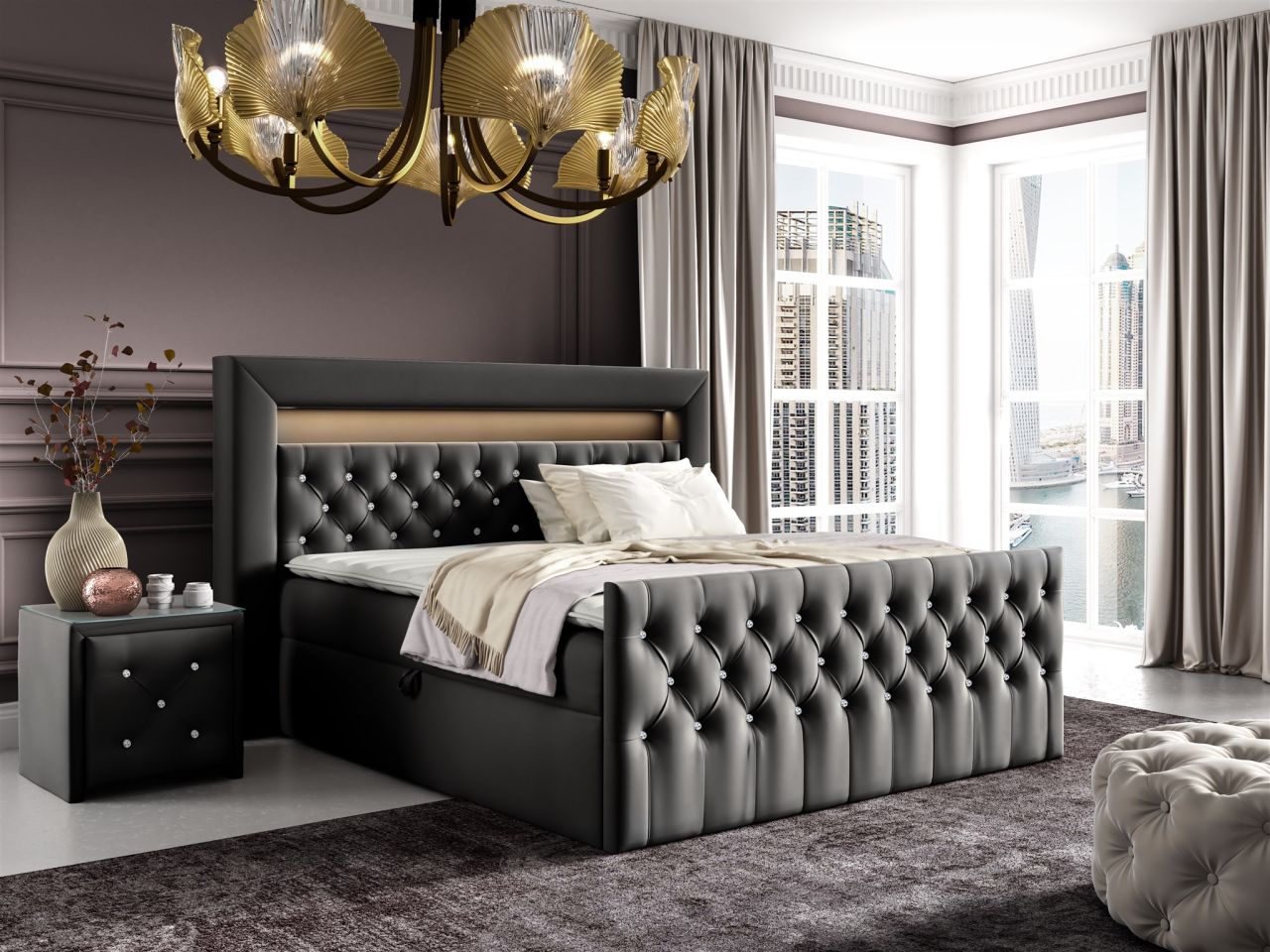 Boxspringbett Schlafzimmerbett SEVRA Nr.1 140x200cm in Elisa Velvet Anthrazit