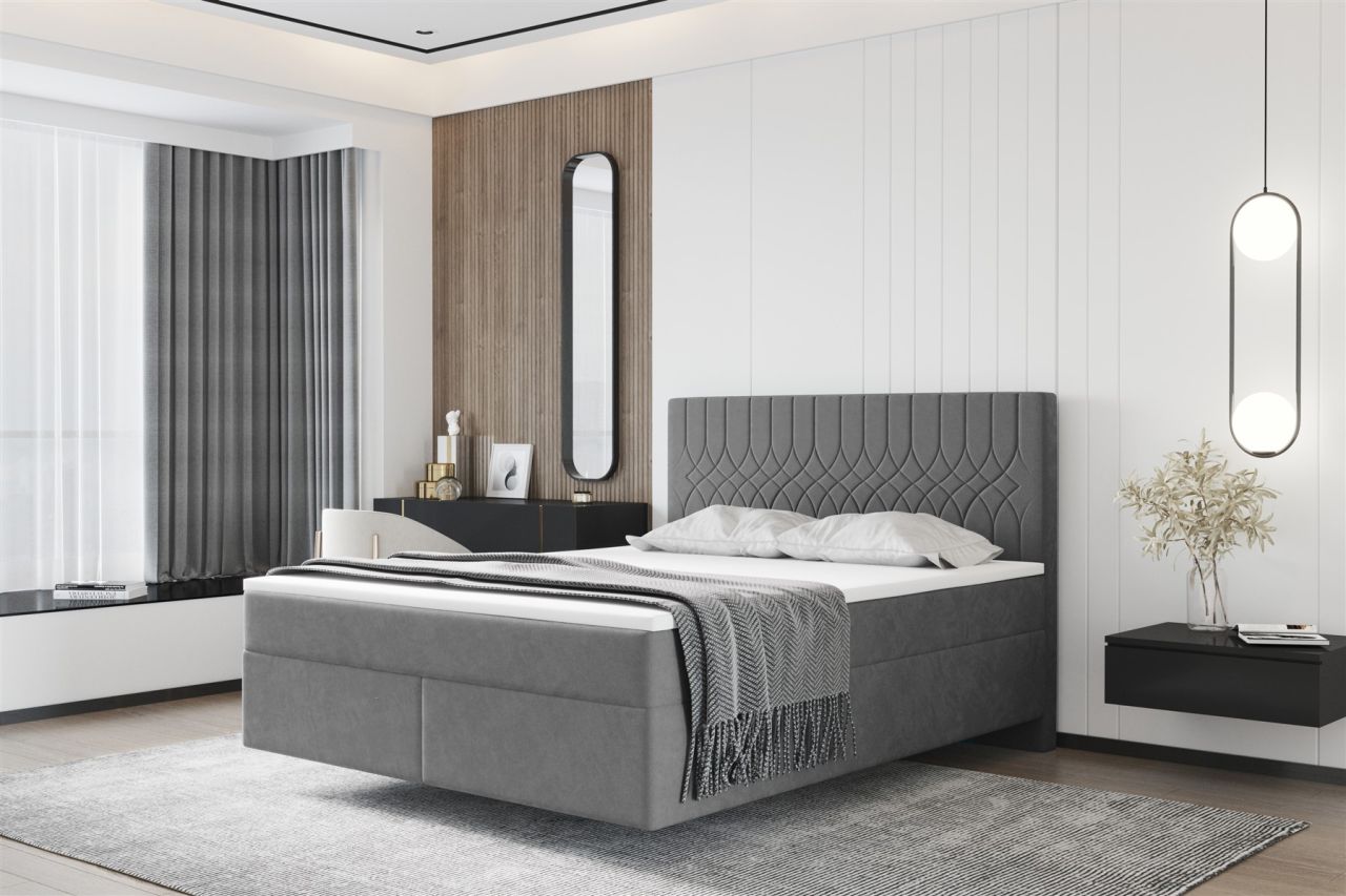 Boxspringbett Schlafzimmerbett ROCIO Nr.4 Premium 120x200cm in Stoff Steingrau