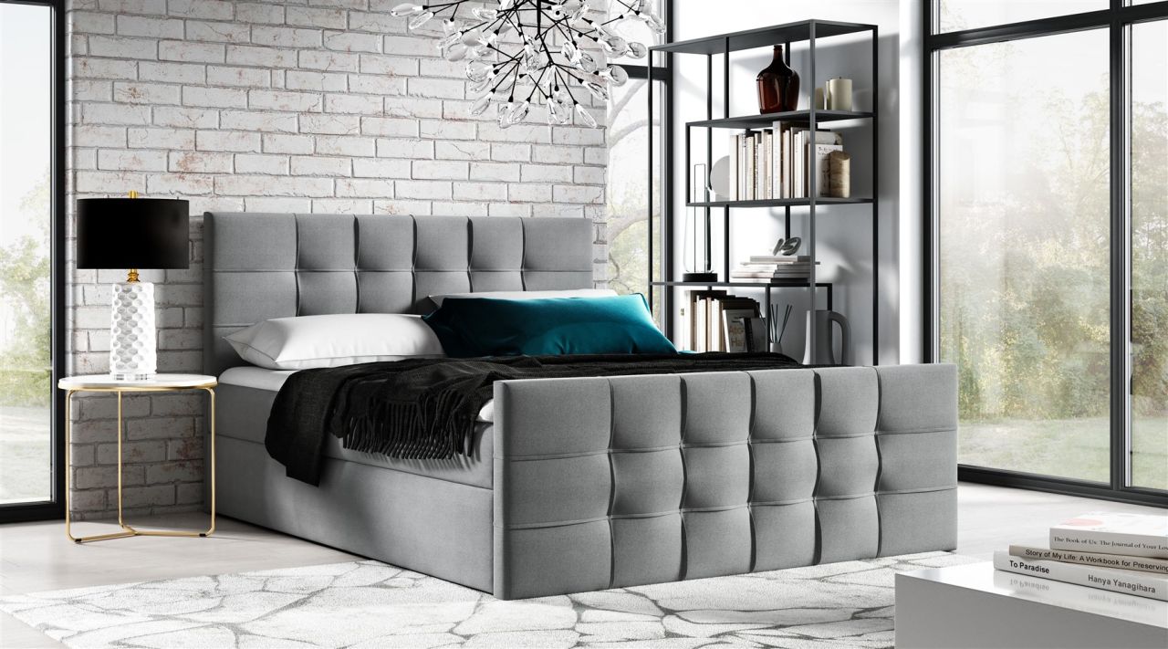 Boxspringbett Schlafzimmerbett NOEL 180x200cm Stoff Grau inkl. Bettkasten