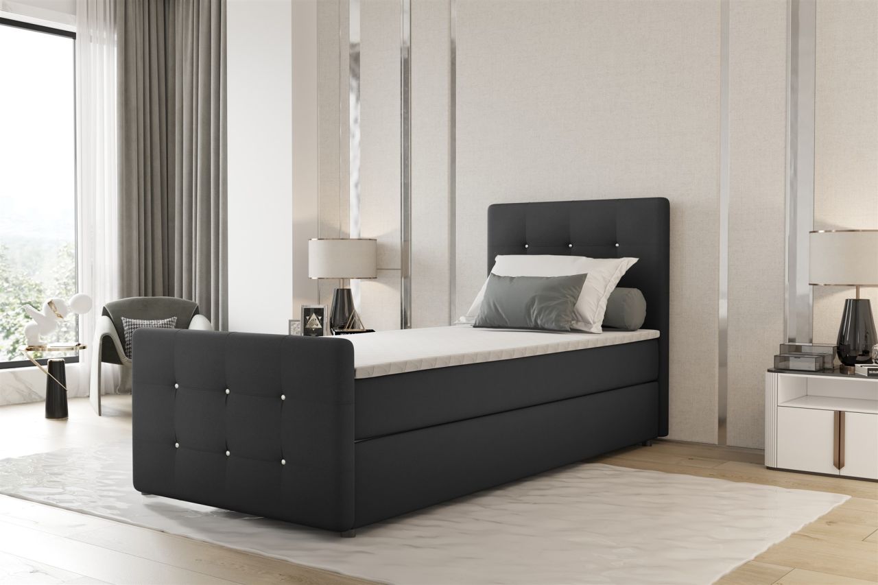 Boxspringbett Bett MARKOS 90x200cm Bettkasten Seite Rechts Dunkelgrau inkl. T...