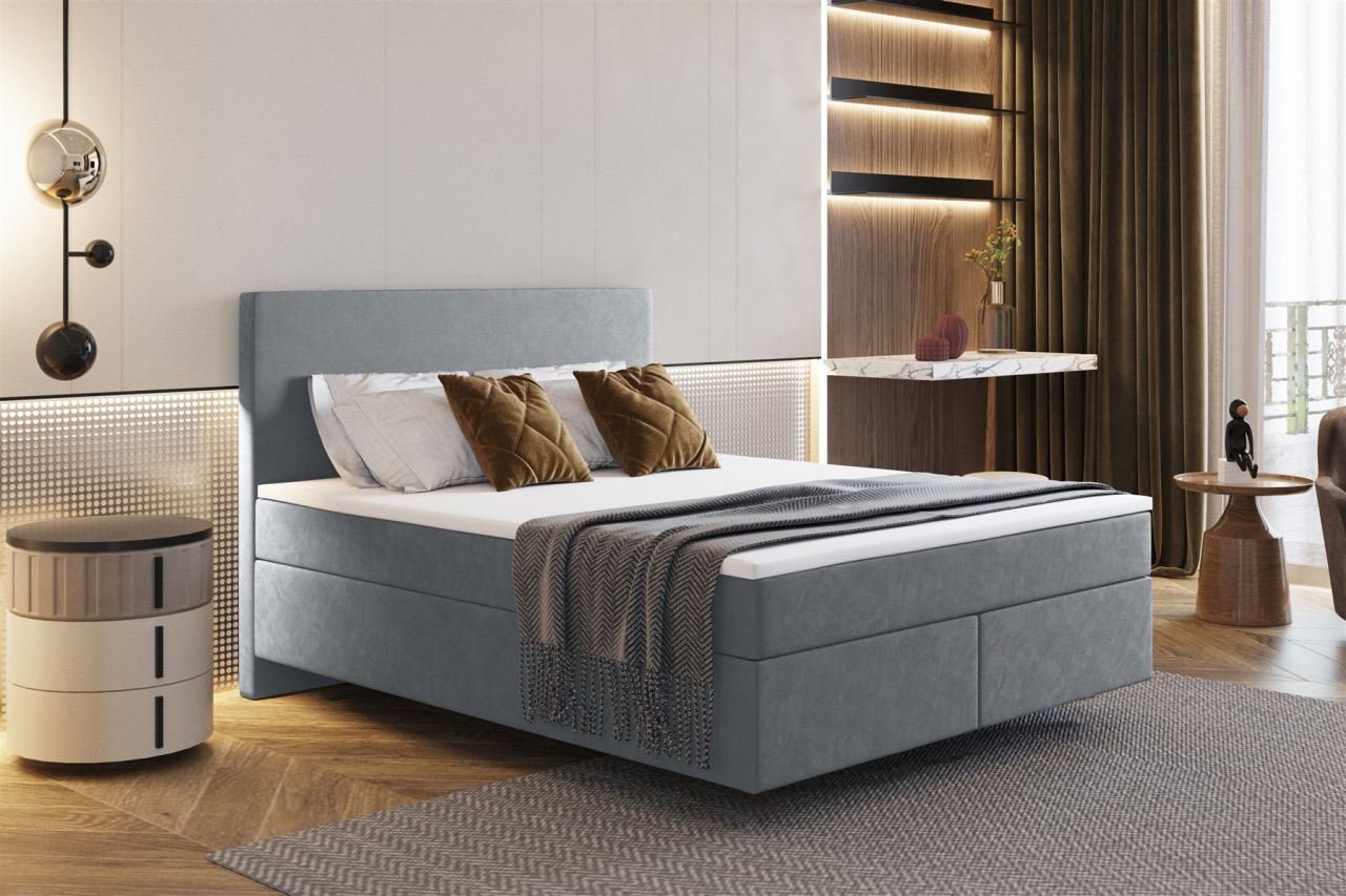 Boxspringbett Schlafzimmerbett ROCIO Nr.5 Premium 120x200cm in Stoff Grau