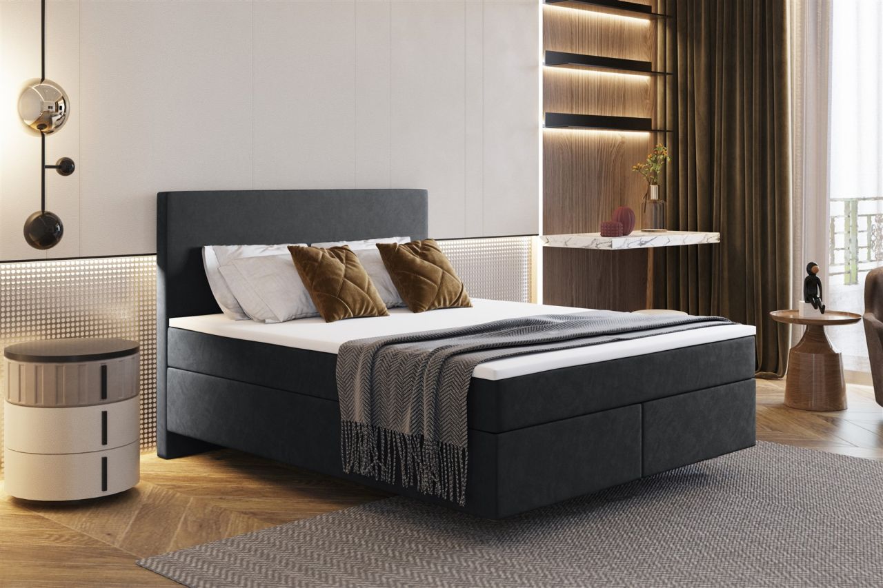 Boxspringbett Schlafzimmerbett ROCIO Nr.5 Premium 120x200cm in Stoff Schwarz