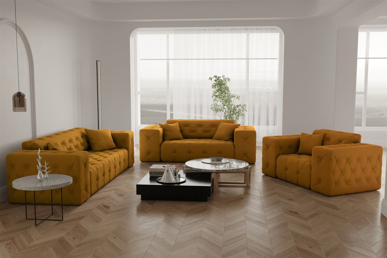 Sofaset ersofa CHANTAL 3-2-1 in Stoff Opera Velvet Gelbgold