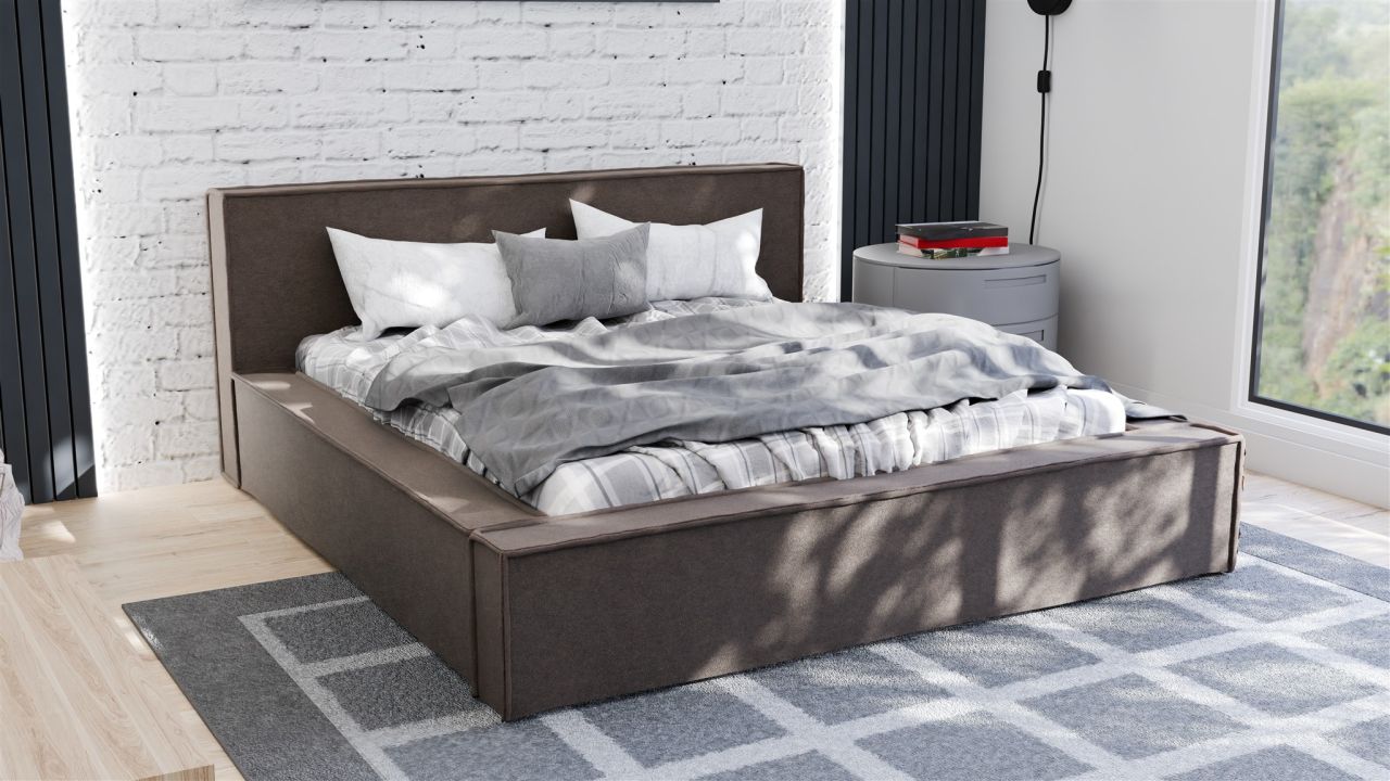 Polsterbett Doppelbett Bett ALDANA 140x200cm in Stoff Freya Dunkelbraun