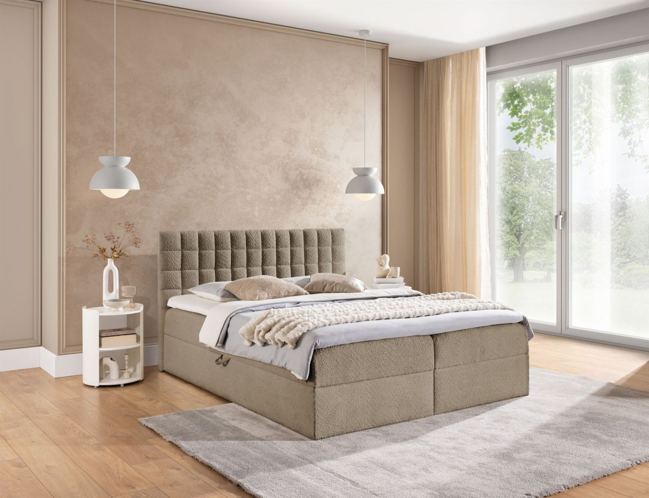 Boxspringbett Schlafzimmerbett TORIBO 160x200cm Stoff Coral Dunkelbeige