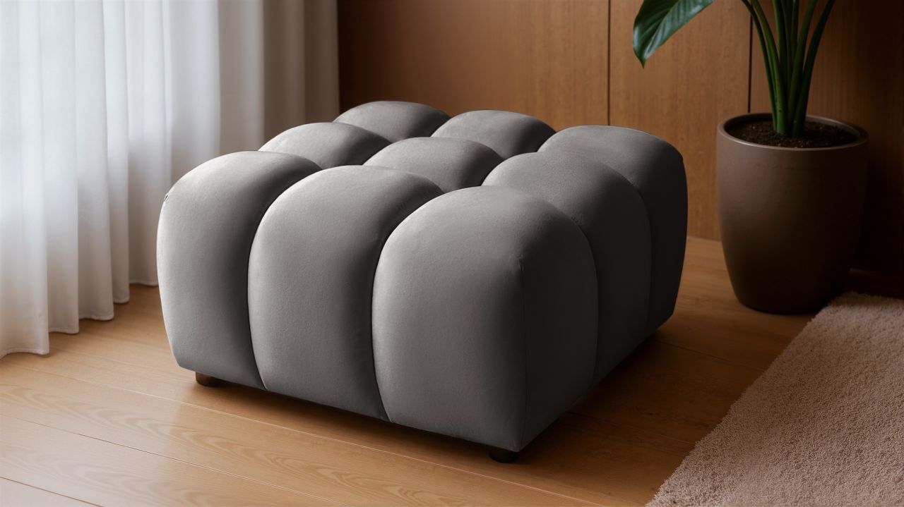 Polsterhocker erhocker FLOW in Stoff Bluvel Dunkelgrau