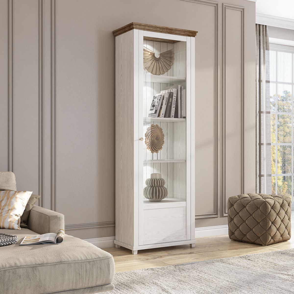 Vitrine HOME 71x200 cm inkl.LED Beleuchtung Weiss Abisko -Türanschlag Rechts