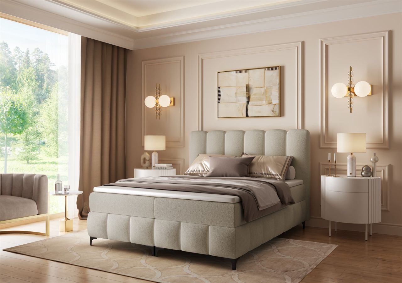 Boxspringbett Schlafzimmerbett ISABEL 200x200cm in Stoff Prime Beige