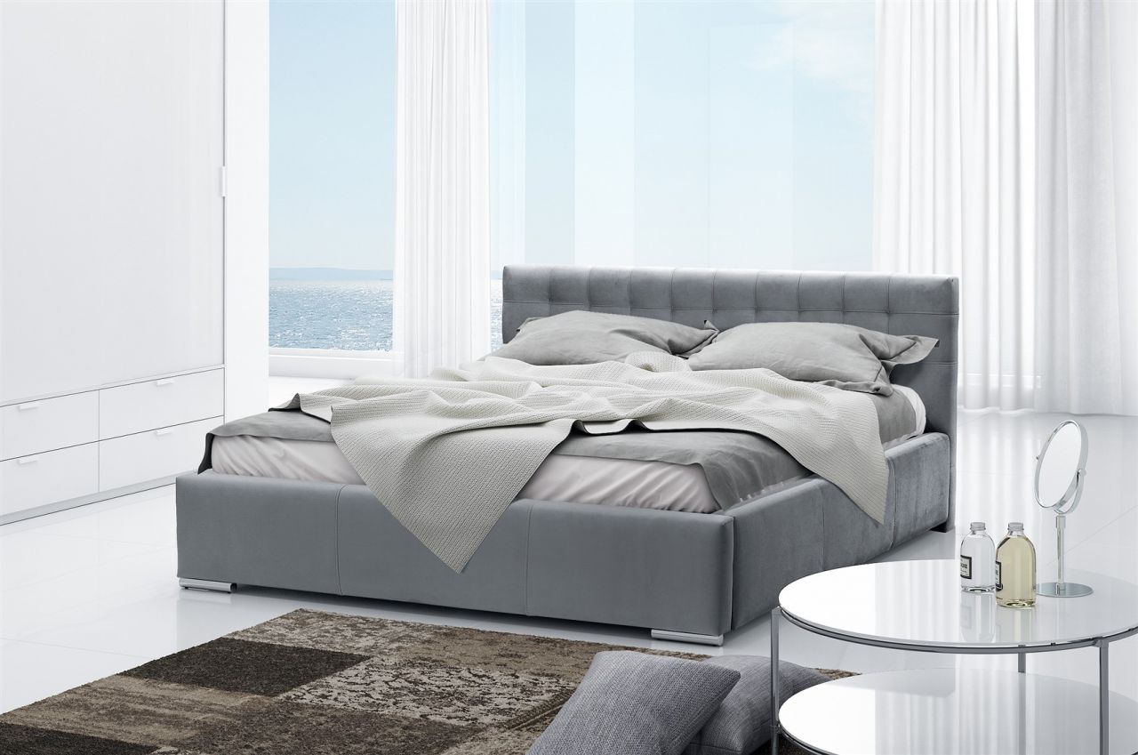 Polsterbett Doppelbett DAVE Komplettset Polyesterstoff Grau 140x200cm